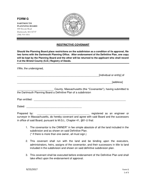 First page of the Restrictive Covenant