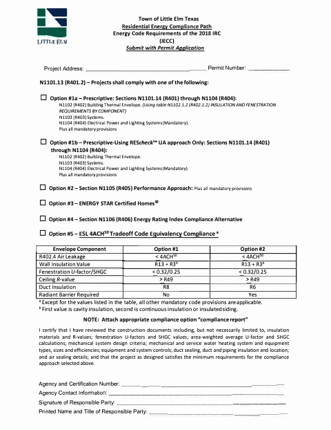 First page of the Residential Energy Compliance