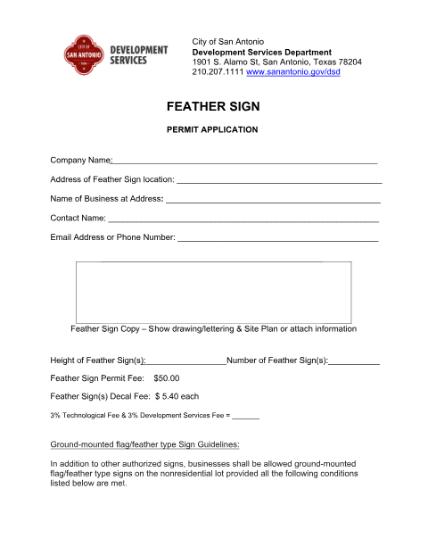 First page of the Feather Sign Permit Application