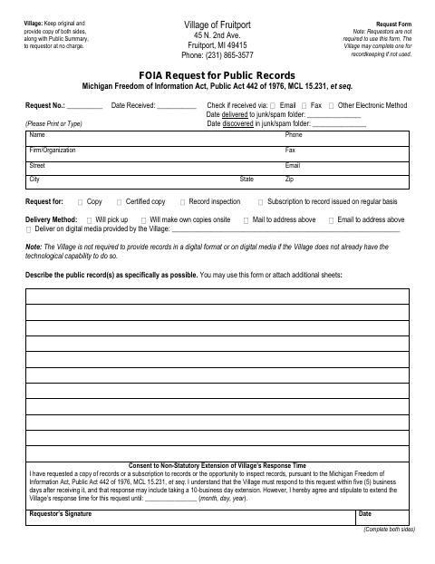 First page of the FOIA Request for Public Records