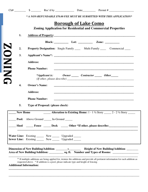 First page of the Zoning Application for Residential and Commercial Properties