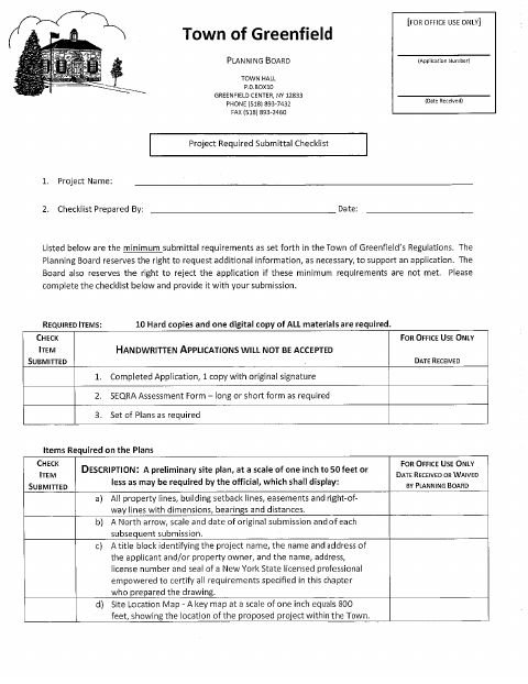 First page of the Project Required Submittal Checklist