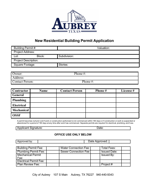 First page of the New Residential Building Permit Application