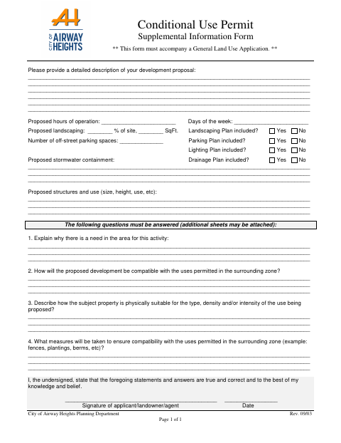 First page of the Conditional Use Permit Supplemental Information Form