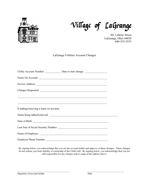 First page of the Utilities Account Changes