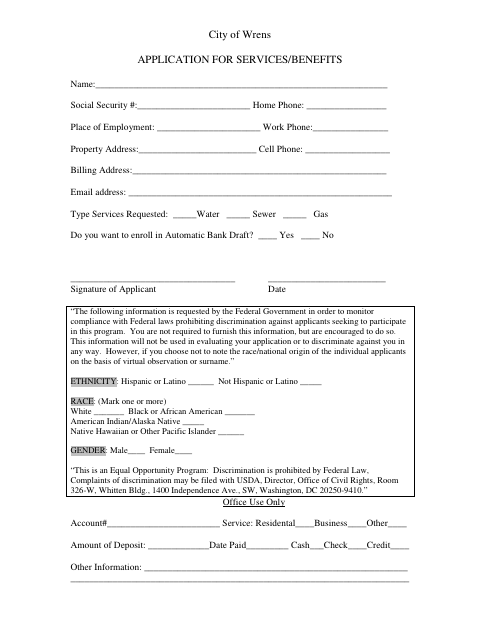 First page of the Application for Services and Benefits