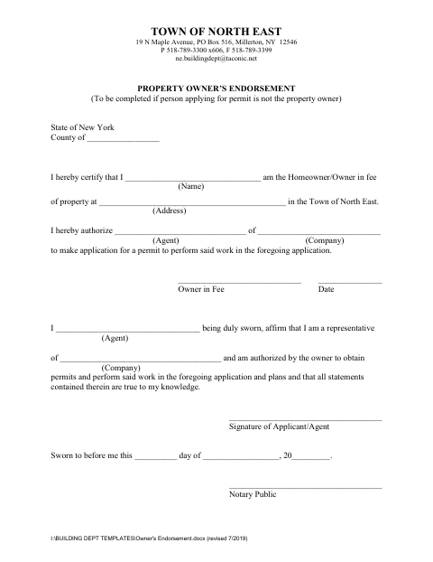 First page of the Property Owner’s Endorsement