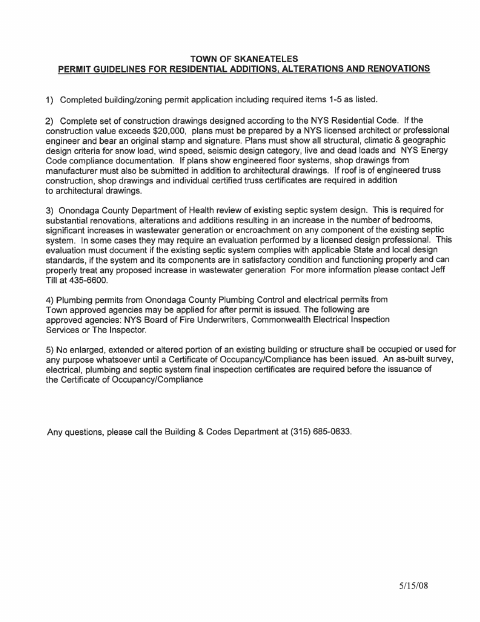 First page of the Residential Addition Building Permit Application