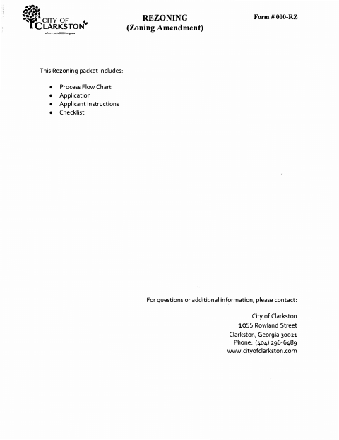 First page of the Rezoning (Zoning Amendment) Application Packet