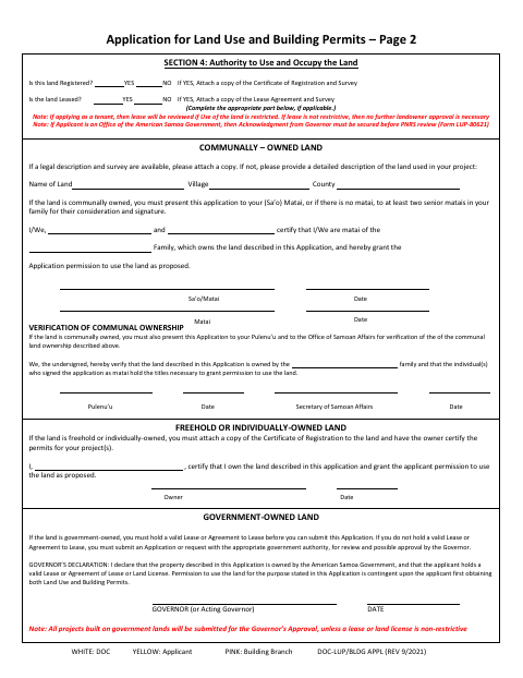 First page of the Application for Land Use and Building Permits