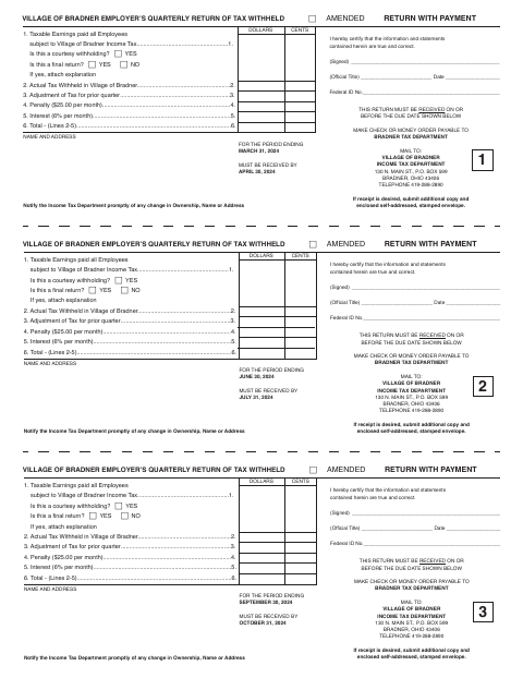 First page of the Employer’s Quarterly Return of Tax Withheld
