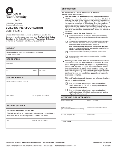 First page of the Foundation Certificate