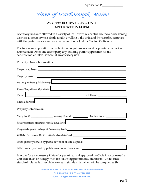 First page of the Accessory Dwelling Unit Application