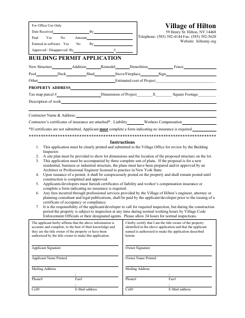 First page of the Building Permit Application