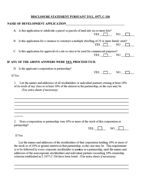 First page of the Disclosure Statement Pursuant to L. 1977, C-336
