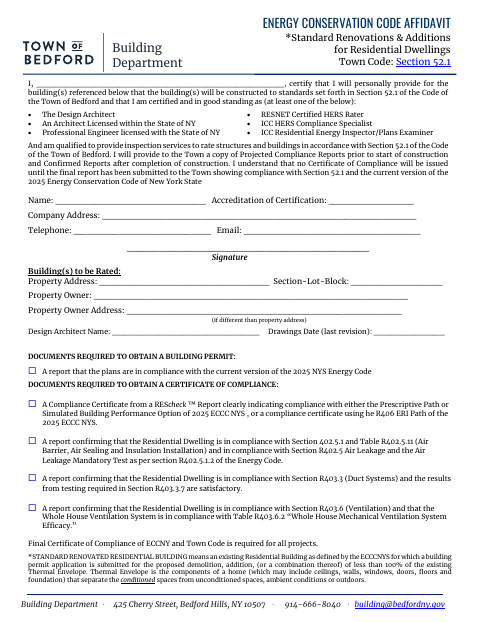 First page of the Energy Conservation Code Affidavit – Residential Renovations & Additions