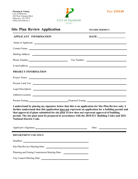 First page of the Site Plan Review Application