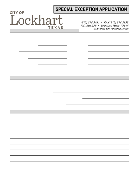First page of the Special Exception Application