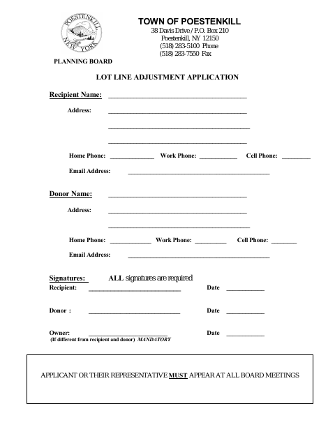First page of the Lot Line Adjustment Application
