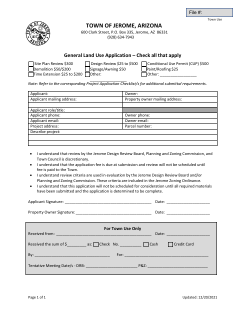 First page of the General Land Use Application