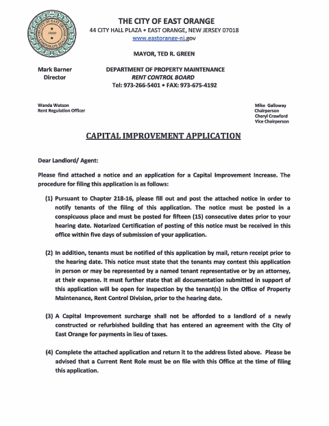 First page of the Capital Improvement Application