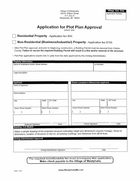 First page of the Plot Plan Approval Application