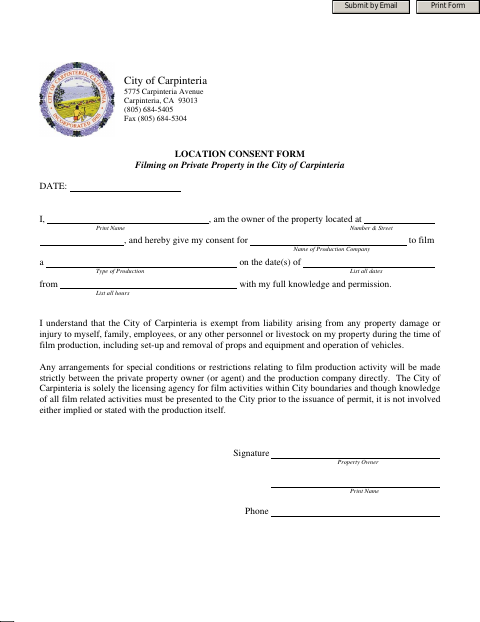 First page of the Location Consent Form