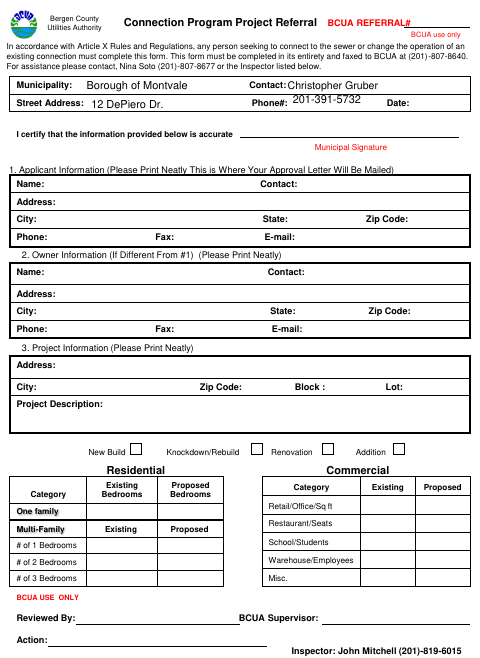 First page of the BCUA Connection Application