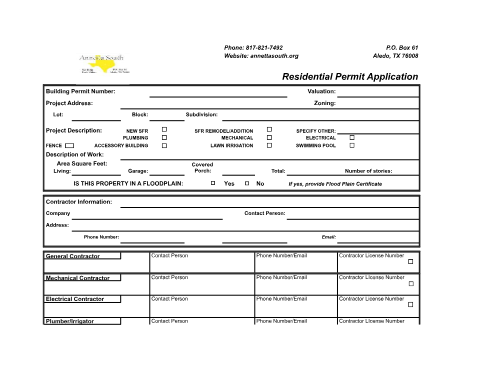 First page of the Residential Permit Application