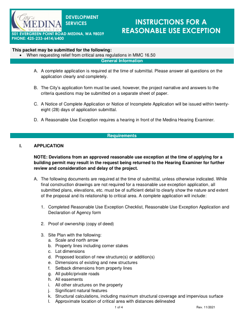 First page of the Reasonable Use Exception