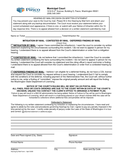 First page of the Hearing by Mail Form