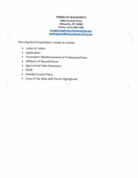 First page of the Planning Board Subdivision and Site Plan Review Application