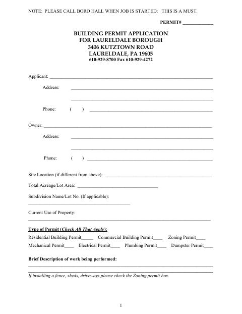 First page of the Building Permit Application