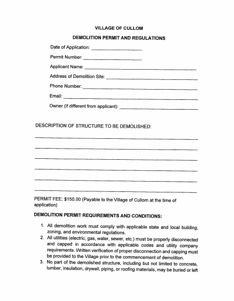 First page of the Demolition Permit and Regulations