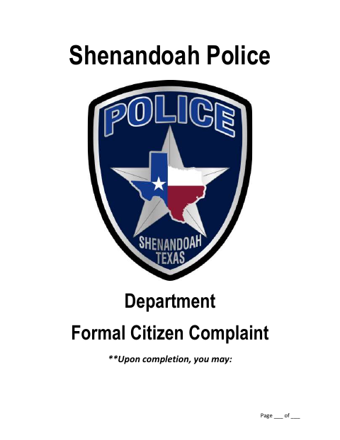 First page of the Formal Citizen Complaint