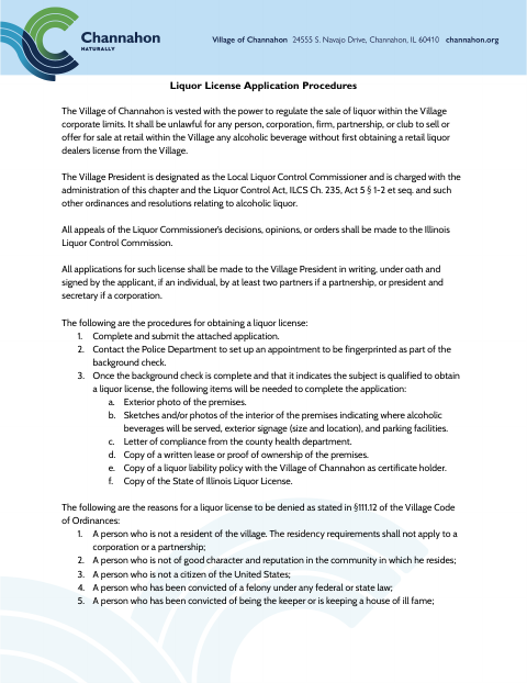First page of the Liquor License Application