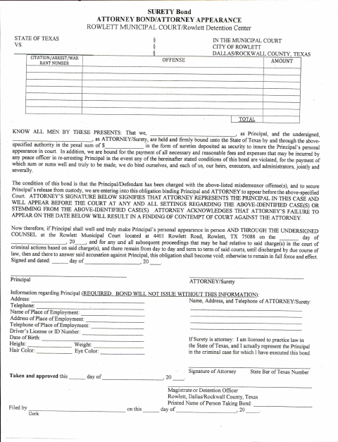 First page of the Attorney Appearance Bond