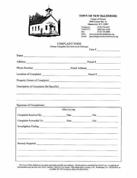 First page of the Complaint Form