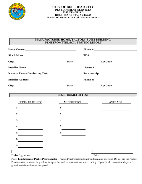 First page of the Penetrometer Test Manufactured Home / Factory-Built Building Penetrometer Soil Testing Report