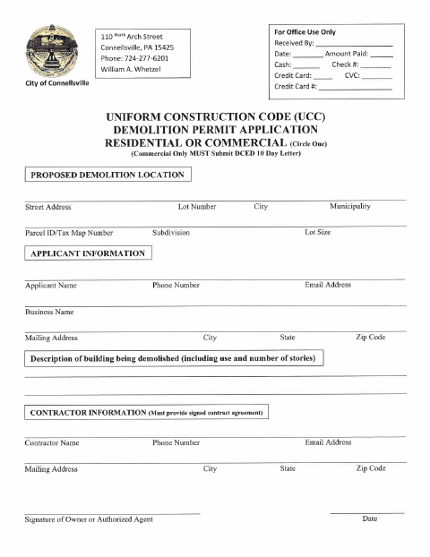 First page of the Demolition Permit Application