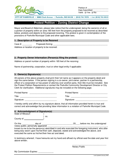 First page of the Protest Petition – Zoning District Change
