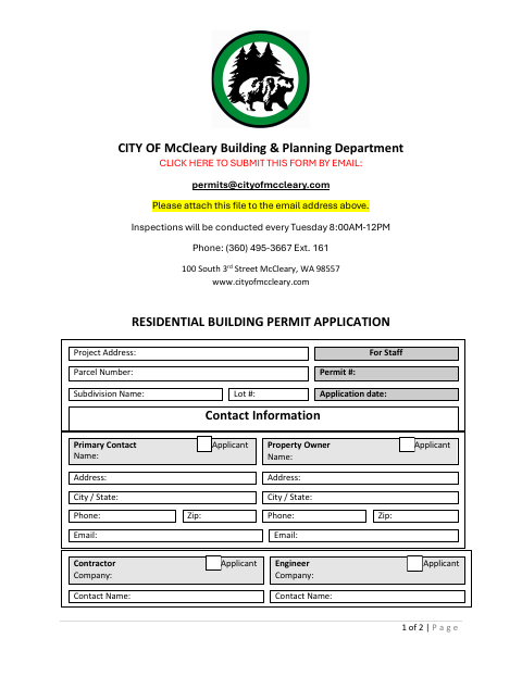 First page of the Residential Building Permit Application