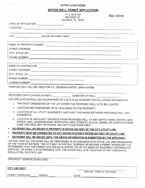 First page of the Water Well Permit Application