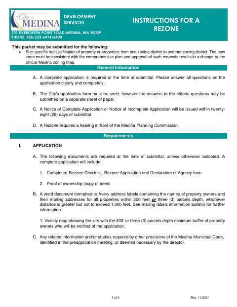 First page of the Rezone Application