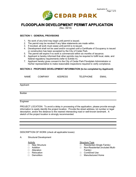 First page of the Floodplain Development Permit Application