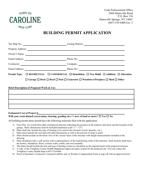 First page of the Building Permit Application