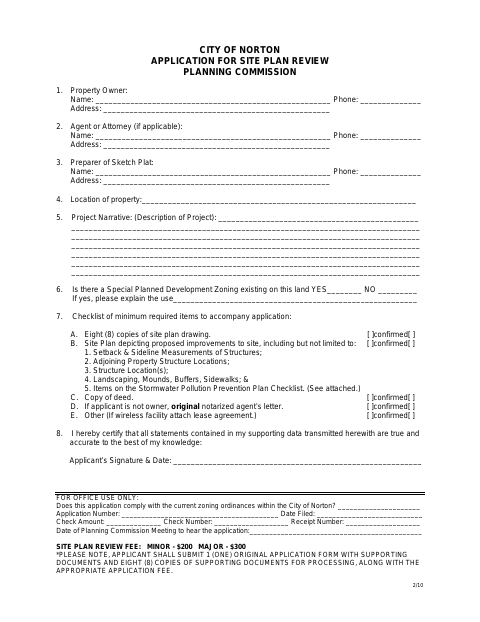First page of the Application for Site Plan Review