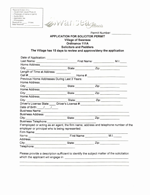 First page of the Solicitors Permit Application
