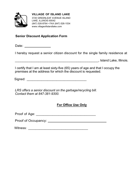 First page of the Senior Discount Application Form