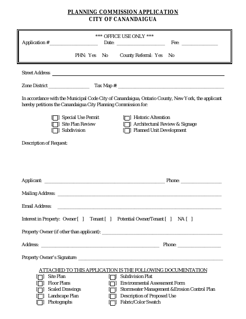 First page of the Planning Commission Application